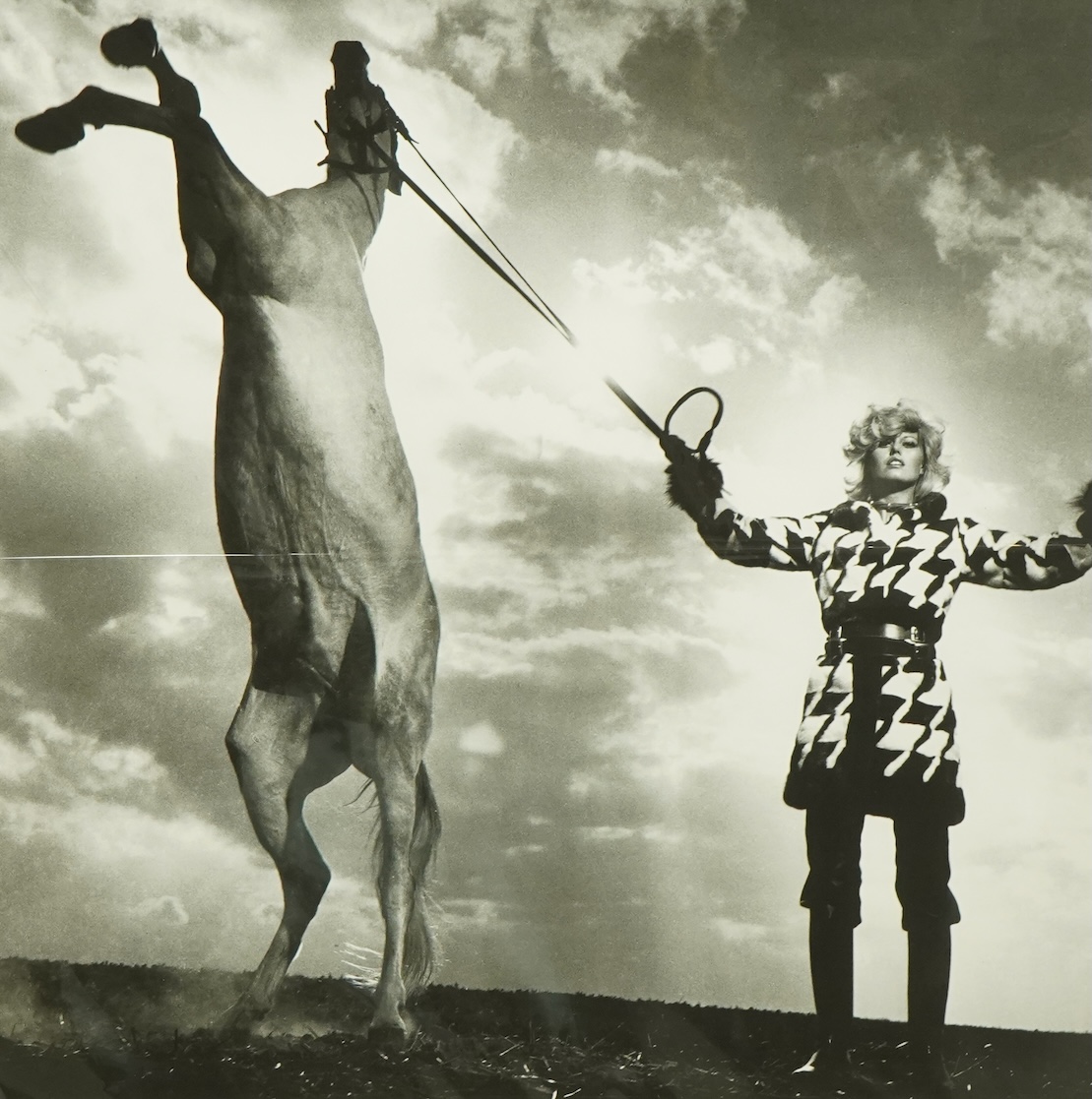 Helmut Newton (1920-2004), Model in Fur with Bear & Model with Rampant Horse, photolithographs (2), 66 x 44cm and 46 x 46cm